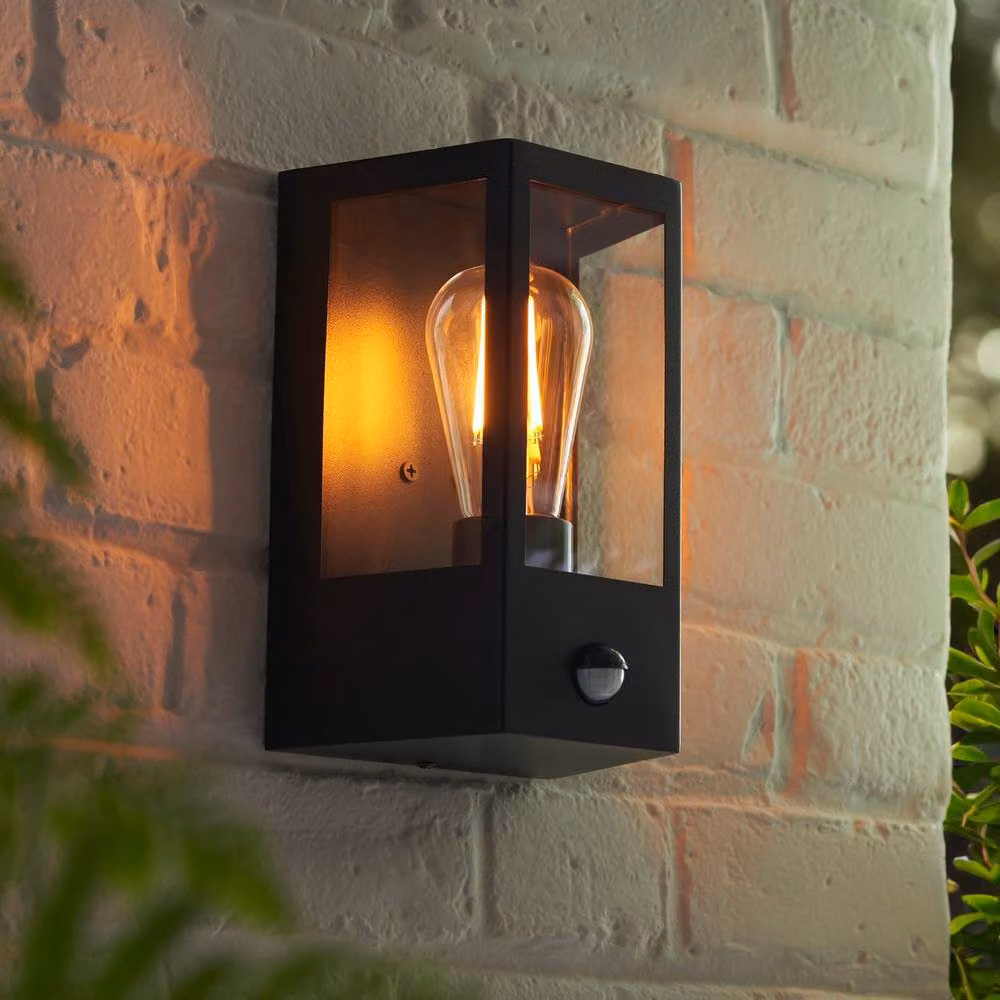 Netlighting Huntington Outdoor Wall Lantern in Matt Black and Transparent Glass with Motion Sensor and Timer, E27 – 2