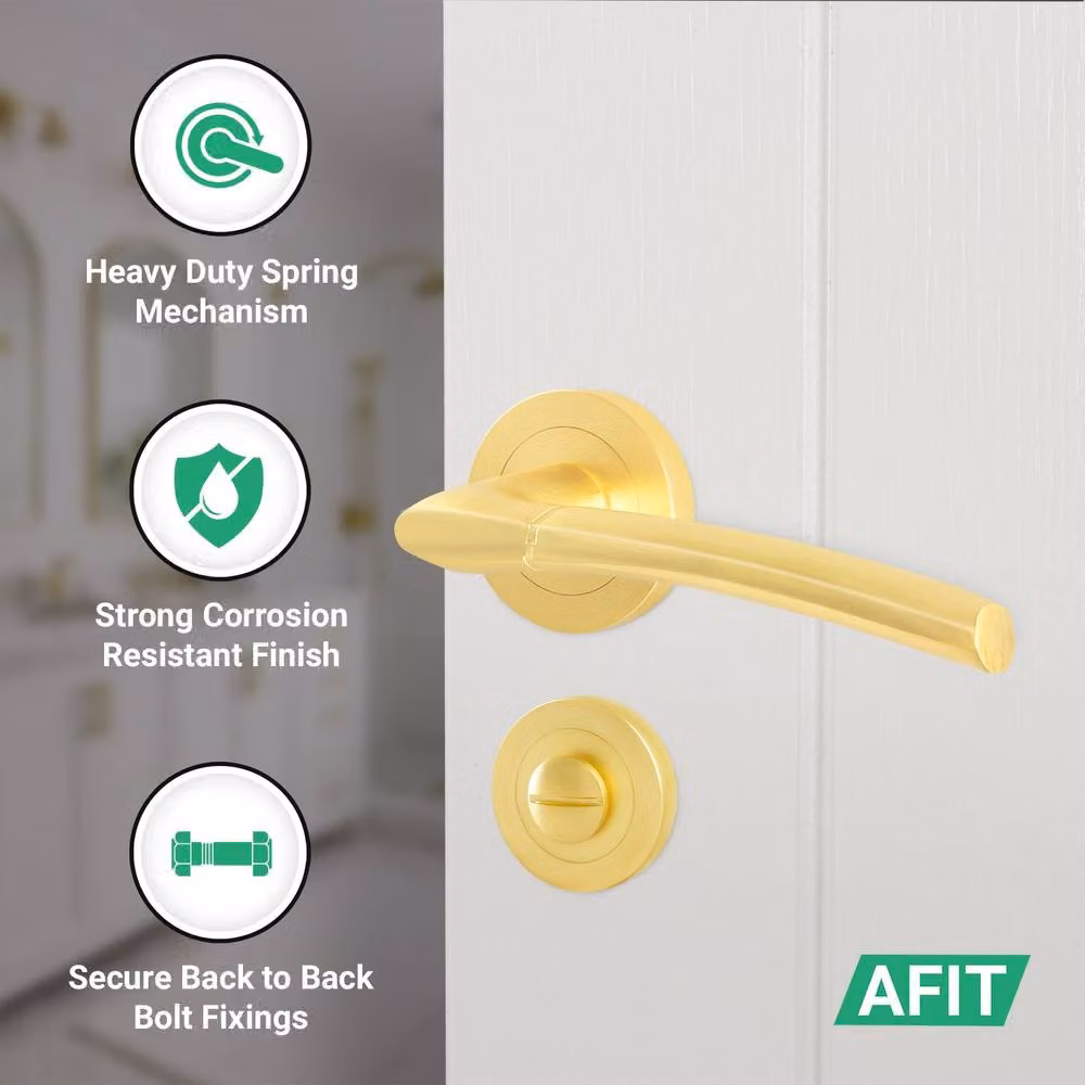 AFIT Gold Brass Bathroom Handle Rose Kit with Lever, Lock and Hinges, W/D/H: 15 x 15 x 6.2 cm – 2