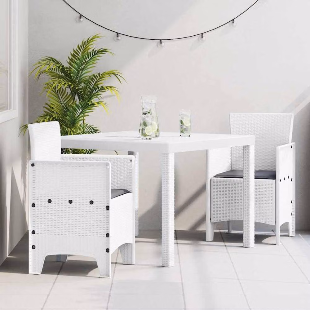 Berkfield Home 3 Piece White Poly Rattan Garden Dining Set with Cushions – 2