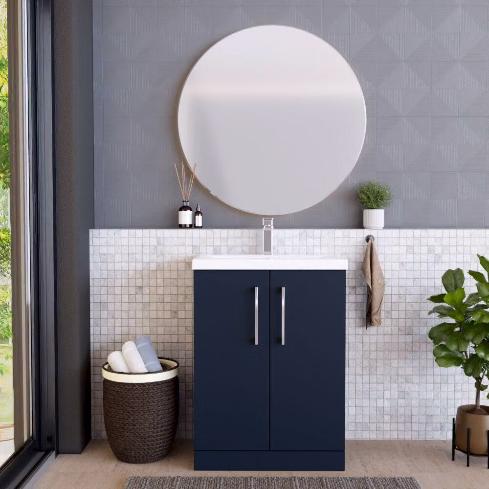 Balterley Contemporary Midnight Blue Floor Standing Bathroom Vanity Unit with Mid-Edge Ceramic Basin and 2 Soft-Close Doors W/D/H: 60 x 39 x 84 cm – 2