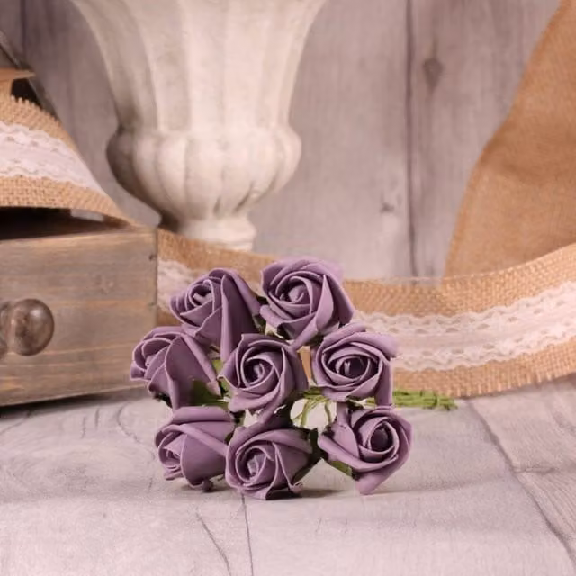 KDMD 4 Pack of Mauve Foam Tea Rose Buds in Purple