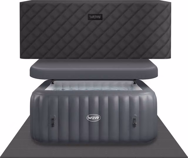 Wave Pacific 6-Person Inflatable Square Hot Tub with Integrated Heater in Dark Grey with EnergySave Bundle