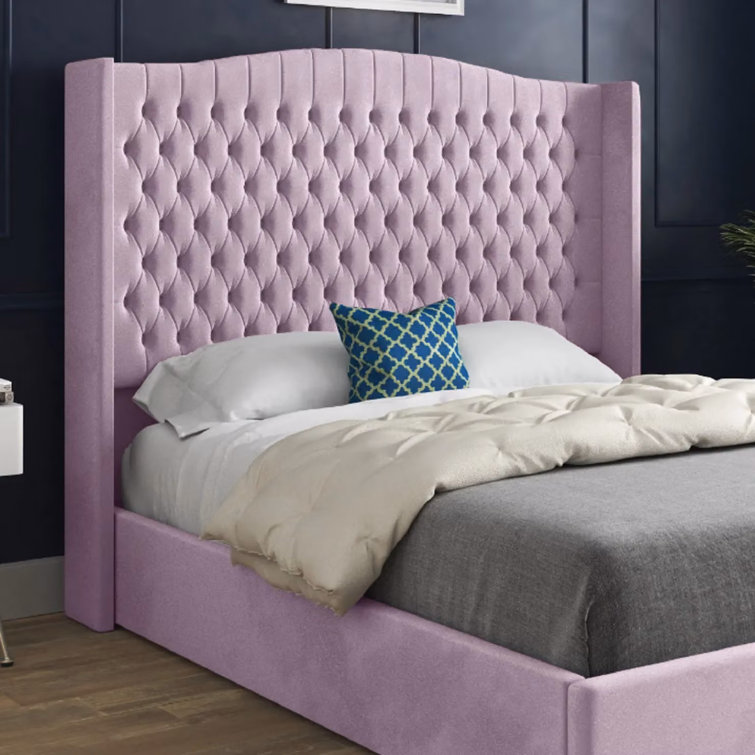 Casani Chesterfield Upholstered Velvet Bed Frame in Pink, Small Single – 3