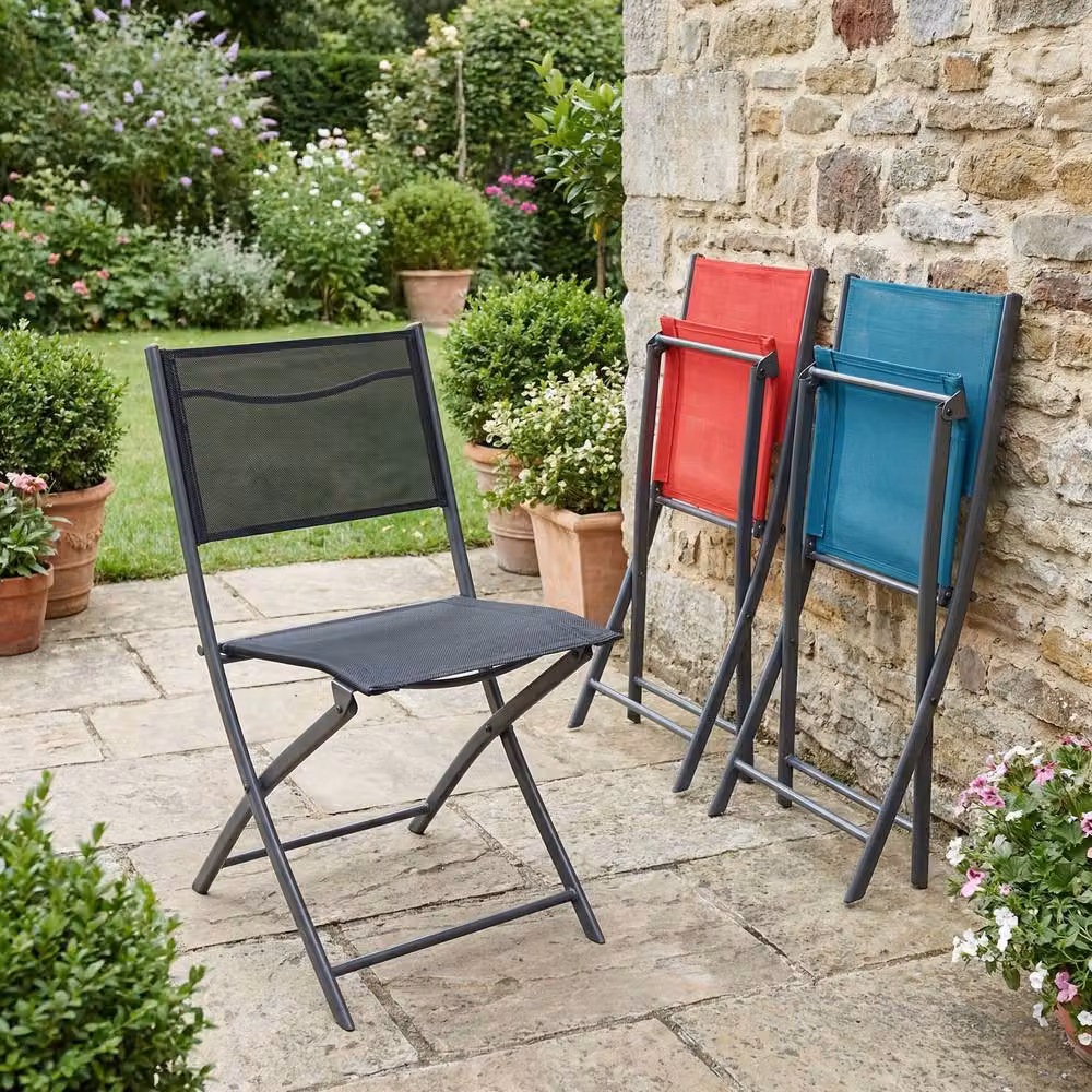 VCM Sumila 2-piece Black Metal Folding Garden Chairs – 2