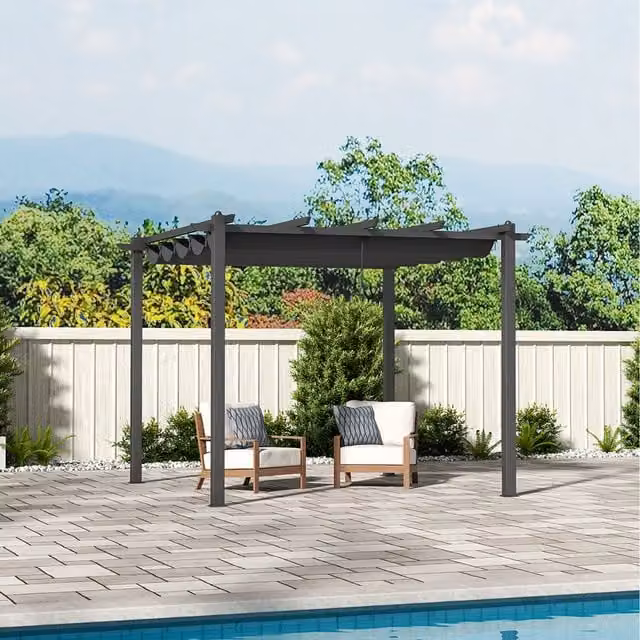 Breeins Modern Outdoor Aluminium Pergola with Retractable Canopy in Matt Light Grey