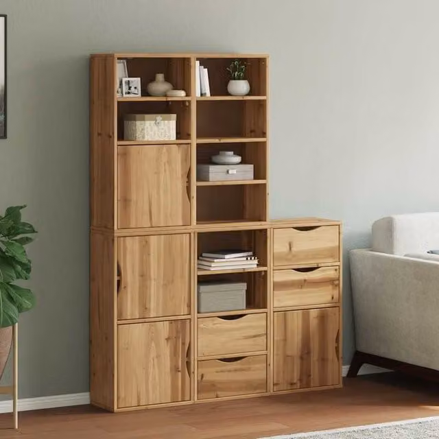 Berkfield Home ODDA Side Cabinets, 5 Piece Set, Solid Wood Pine, Brown, W/D/H: 40 x 24 x 79 cm