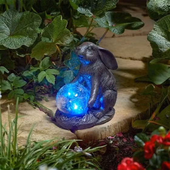 Marco Paul Solar Rabbit Garden Ornament with Crackle Ball in Brown Ceramic – 1