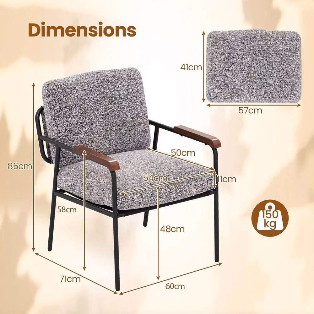 KORVIXA Modern Fabric Accent Armchair in Grey, W/D/H: 100 x 100 x 100 cm – 2