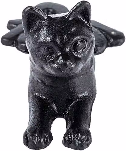 HOMESCAPES Novelty 3D Cat Door Stopper in Black Metal Finish – 1