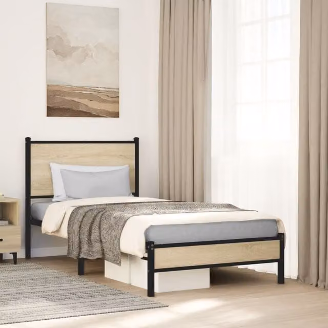 Berkfield Home Metal Bed Frame in Sonoma Oak Brown, W/D/H: 80 x 200 cm