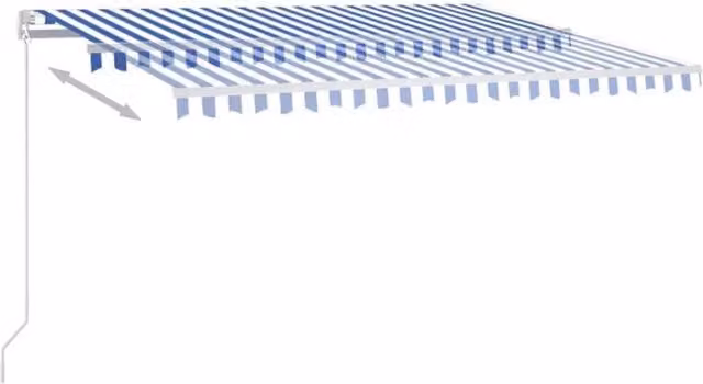 Berkfield Home Manual Retractable Folding Arm Awning in Blue and White Striped Polyester with Aluminium Frame, W: 450 cm, D: 350 cm