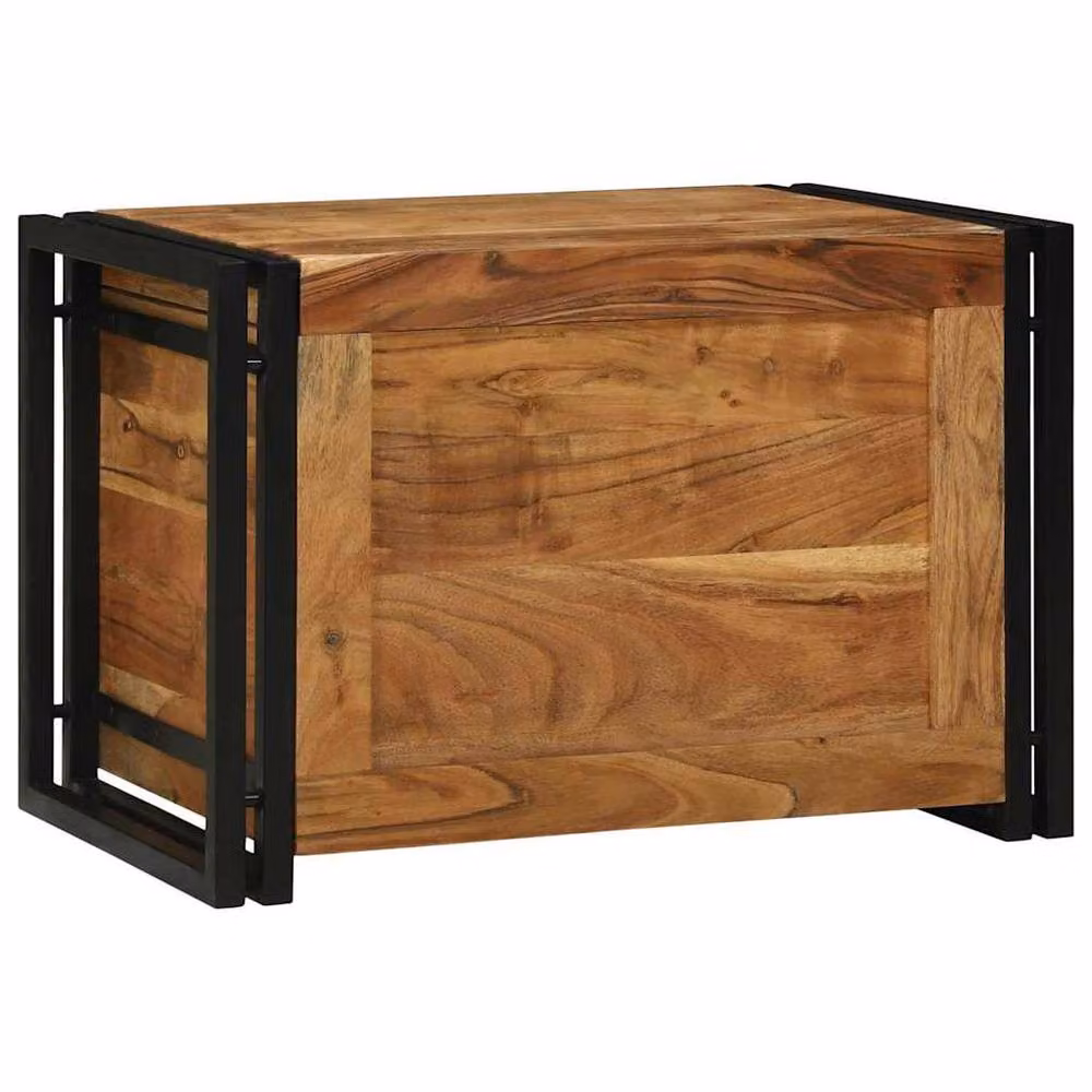 Berkfield Home Brown Solid Acacia Wood and Metal Industrial Storage Box, W: 60 cm, D: 40 cm, H: 41 cm – 2
