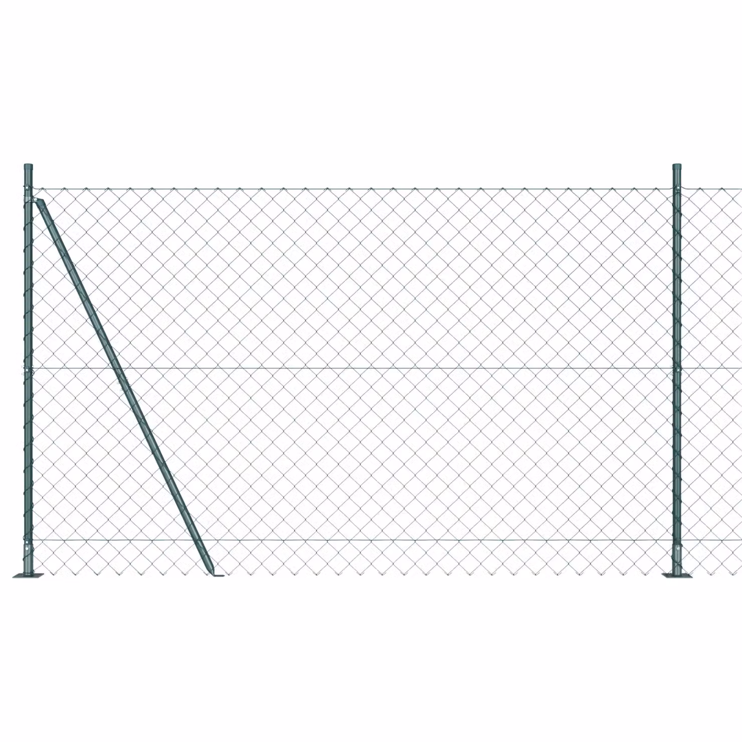 Berkfield Home Green Galvanised Steel Chain Link Fence with 13 Flanged Posts, W: 25 m, H: 1.4 m – 2