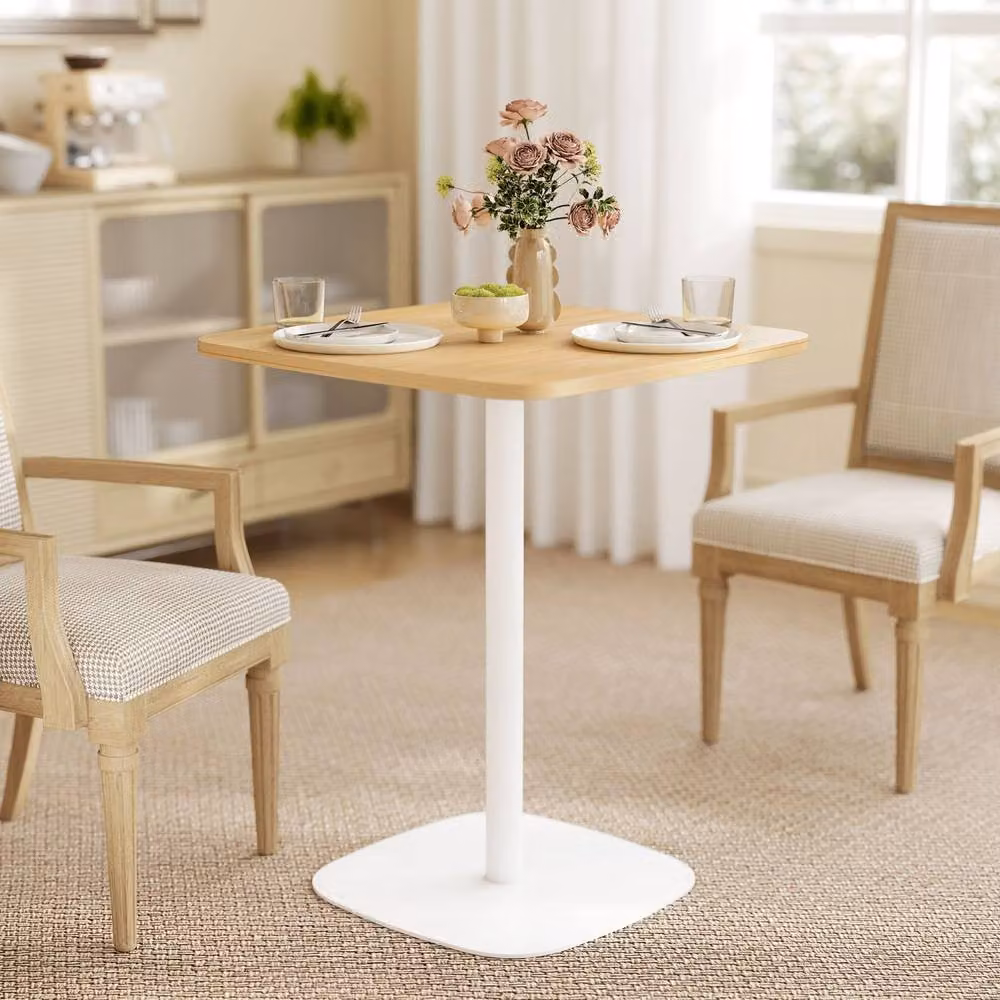 Wyld Haus Levadi Square Dining Table with Natural Wood Veneer Top and White Steel Base, W/D/H: 60 x 60 x 75 cm – 3