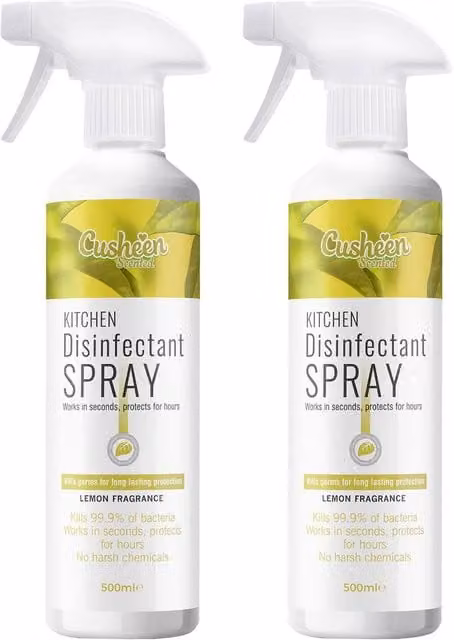 AQUARIUS Cusheen Lemon Antibacterial Disinfectant Surface Spray, 2 x 500ml, Yellow