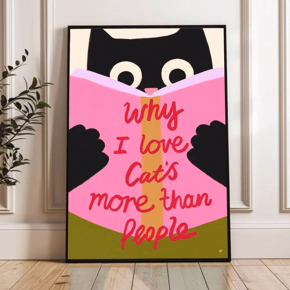 The Paper Tail Reading Cat Funny Black Cat Art Print, Multicolour, A5 – 4