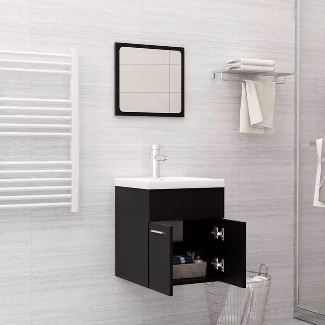 Berkfield Home Modern Black Matt Bathroom Furniture Set with Vanity Unit and Mirror Cabinet – 1