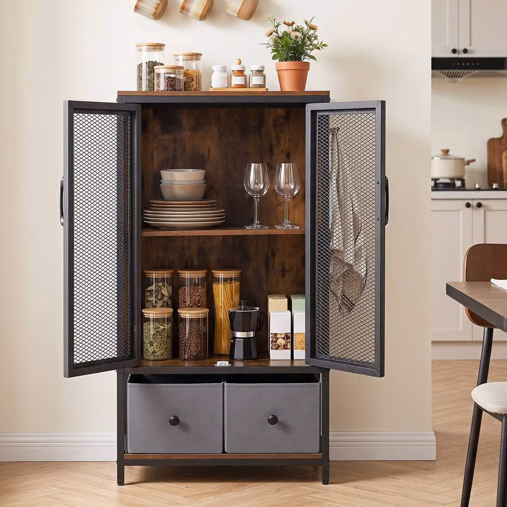 Gymax Industrial Coffee Bar Cabinet and Buffet Sideboard in Brown – 3