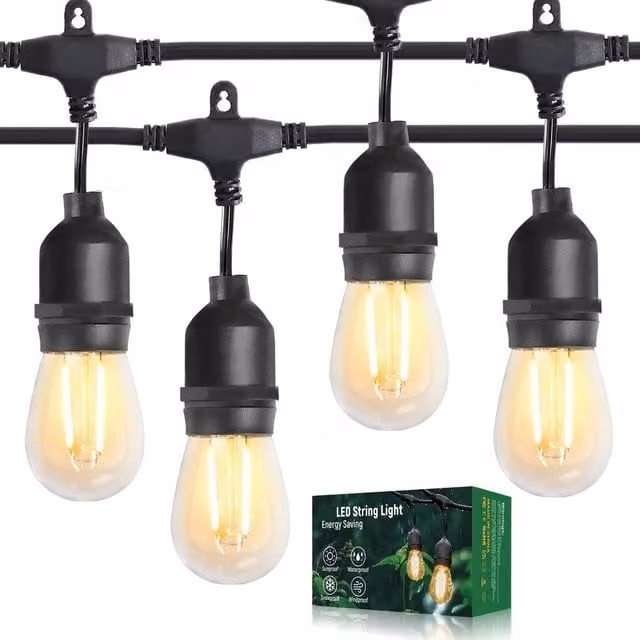 VOGREX 30m Mains Powered LED Festoon String Lights with Warm White Transparent Glass Bulbs
