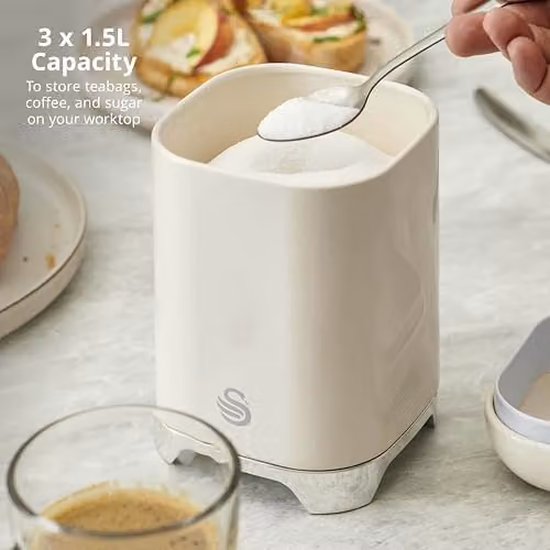 Swan Solace Set of 3 Metal Canisters for Tea, Coffee and Sugar, Cream, 1.5 l each – 2
