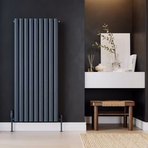 Omeara Anthracite Elliptical Tube Vertical Designer Radiator, H 120 cm x W 52.2 cm – 3