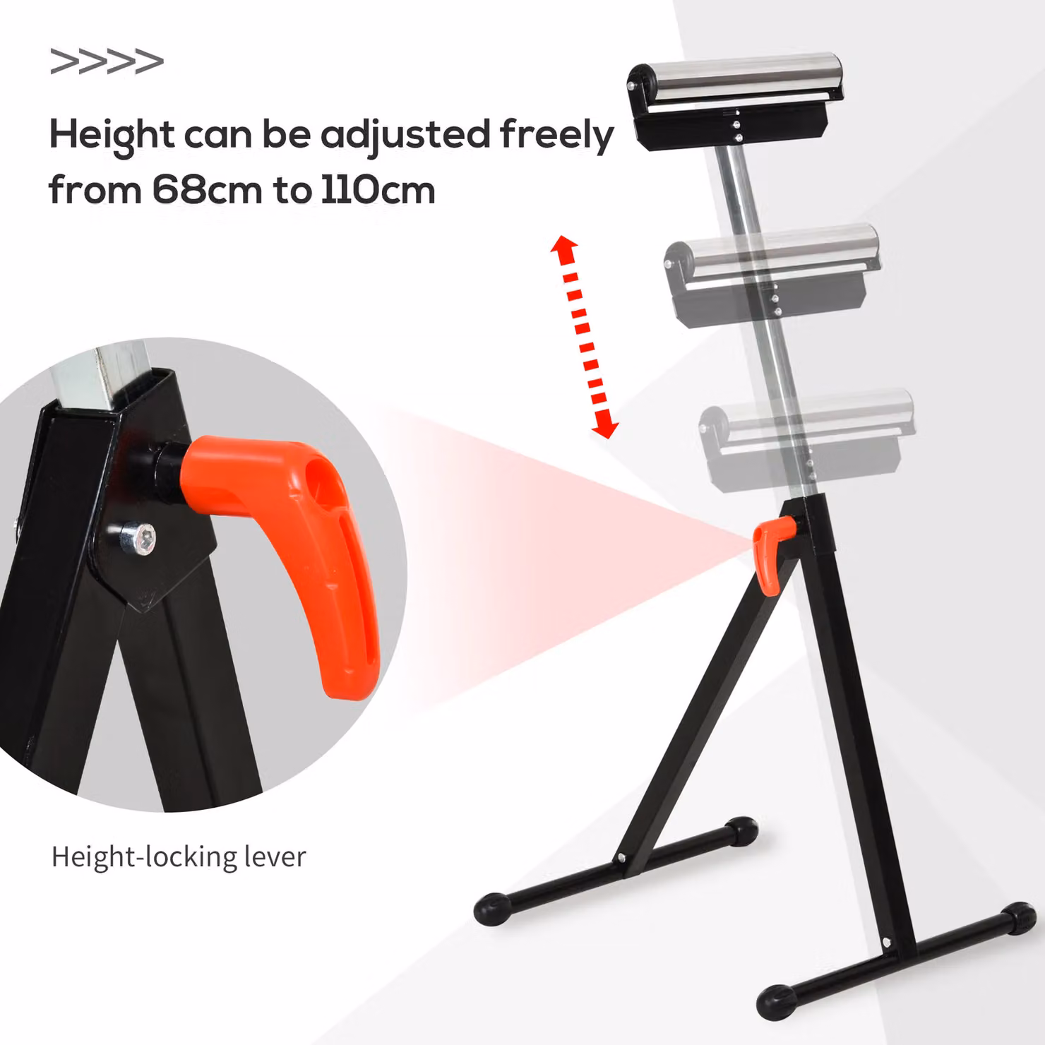 HOMCOM Heavy Duty Adjustable Foldable Metal Roller Support Stand in Black and Silver – 3