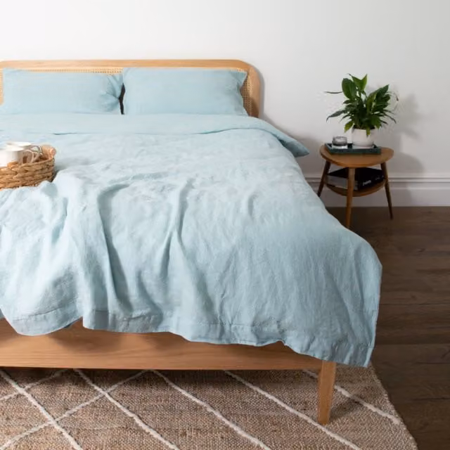 Native Natural Aqua Super King 100% Linen Duvet Cover in Blue, W: 260 cm, H: 220 cm – 1