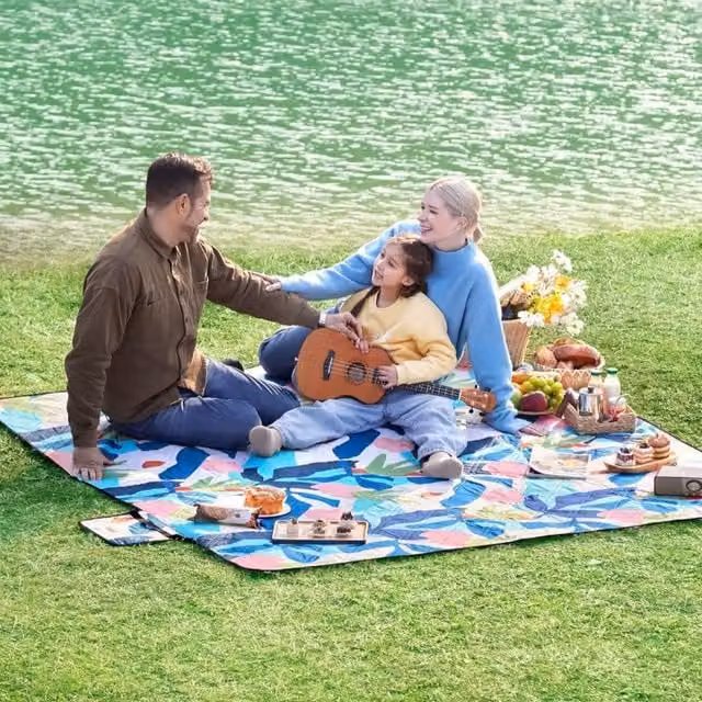The Bazaarist Large Waterproof Foldable Picnic Blanket Mat in Colourful Fern Multicolour