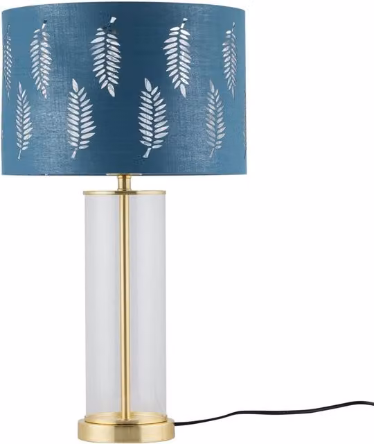 First Choice Lighting Aura Table Lamp in Gold and Silver with Petrol Blue Glass Shade