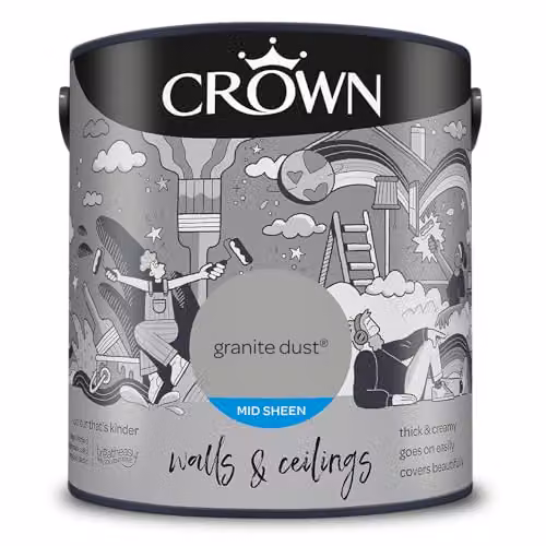 Crown Granite Dust Grey Mid Sheen Emulsion for Walls and Ceilings, 2.5 l – 1