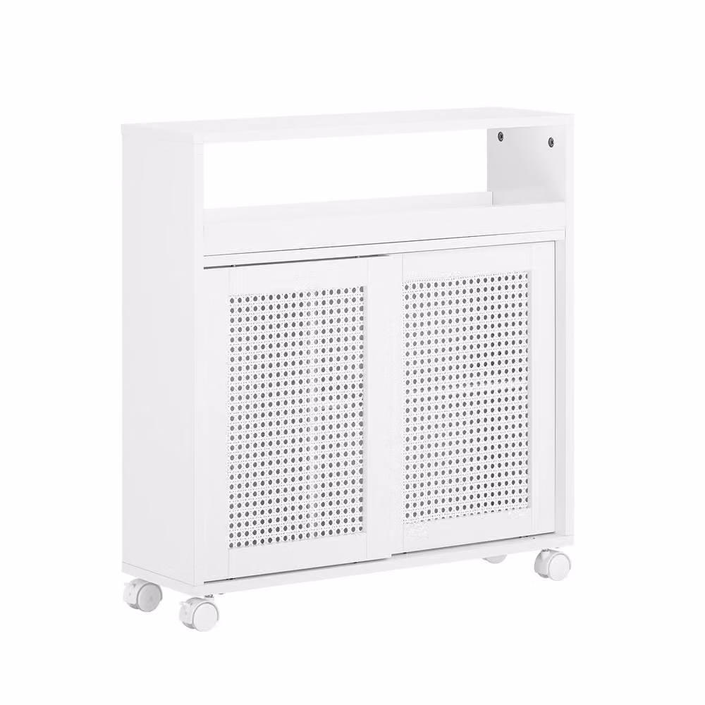 SoBuy Modern Narrow Bathroom and Hallway Side Cabinet with Sliding Doors in White – 2