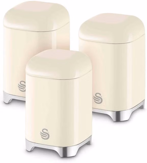 Swan Set of 3 Ceramic and Stainless Steel Canisters in Beige and Transparent