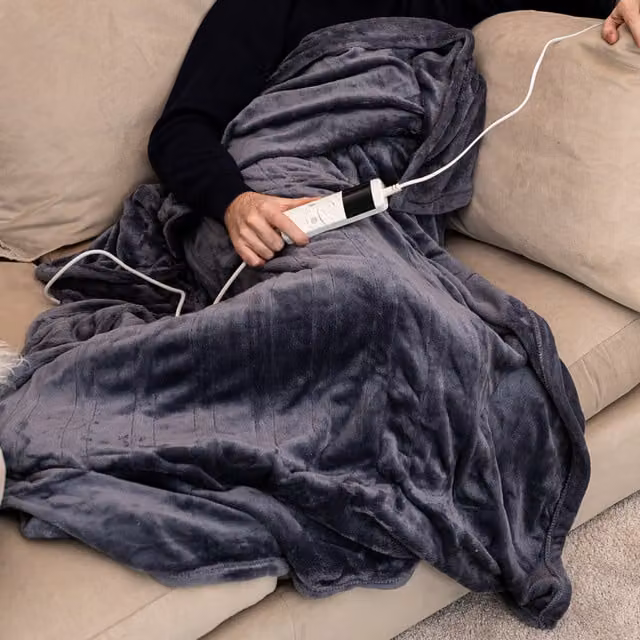 Marco Paul Grey Electric Fleece Throw Blanket with Rapid Heat Up and Auto Shut Off