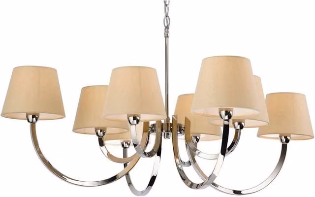 Firstlight Fairmont 8 Light Multi Arm Chandelier in Polished Stainless Steel with Beige Fabric Shades