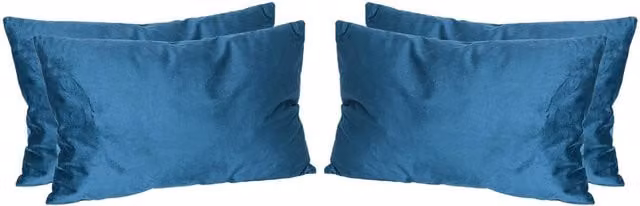 Nicola Spring Pack of 4 Blue Rectangular Velvet Cushions, W: 60 cm, D: 40 cm, H: 40 cm