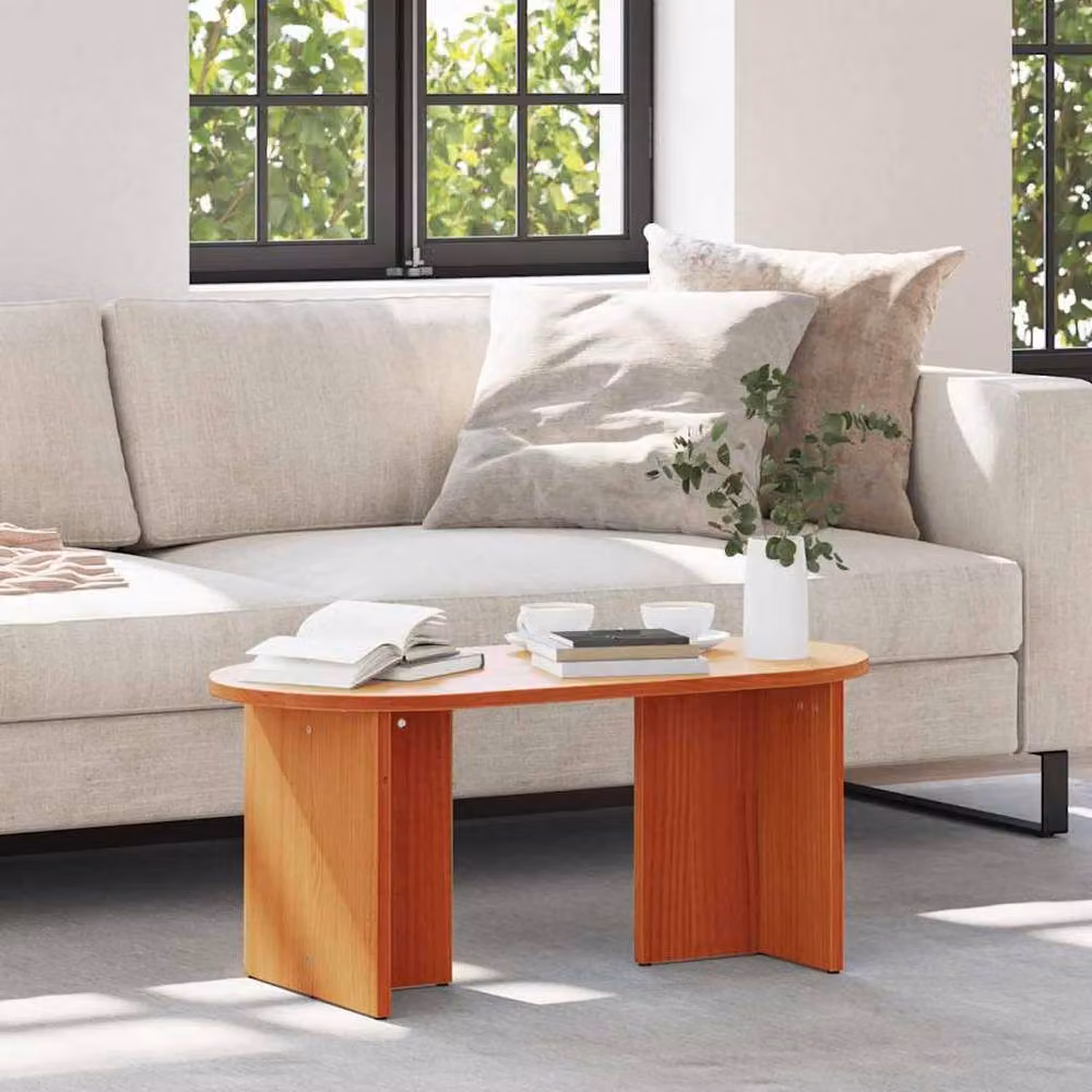 Berkfield Home Oval Coffee Table in Waxed Brown Solid Pine Wood, W/D/H: 80 x 39.5 x 35 cm – 2