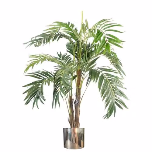 Leaf Design UK Premium Artificial Palm Tree with Silver Planter, Green, Height: 120 cm – 1