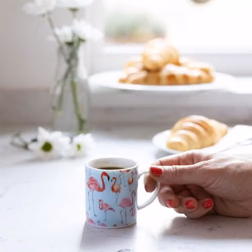 KitchenCraft Set of 6 Turquoise Porcelain Flamingo Espresso Cups, 80 ml – 2