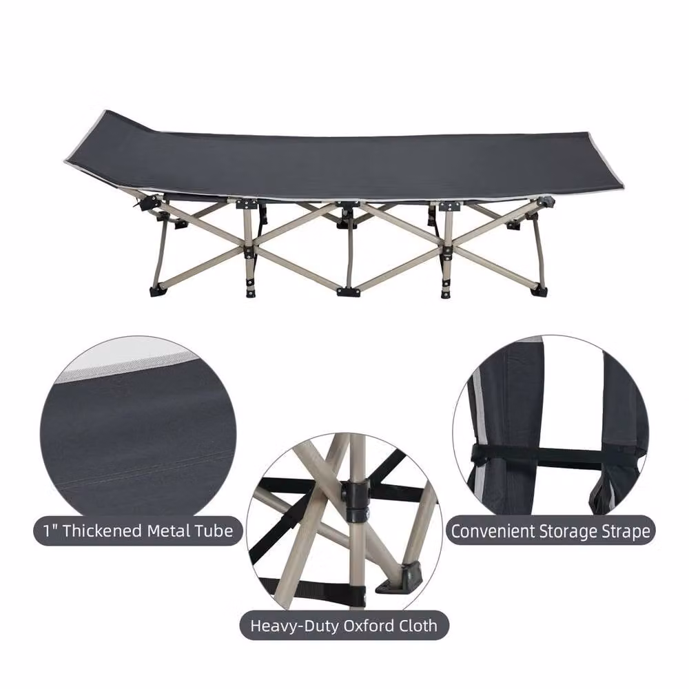 PAWNORA Adults Folding Sleeping Cot Guest Bed in Grey, W/D/H: 176 x 64 x 49 cm – 2