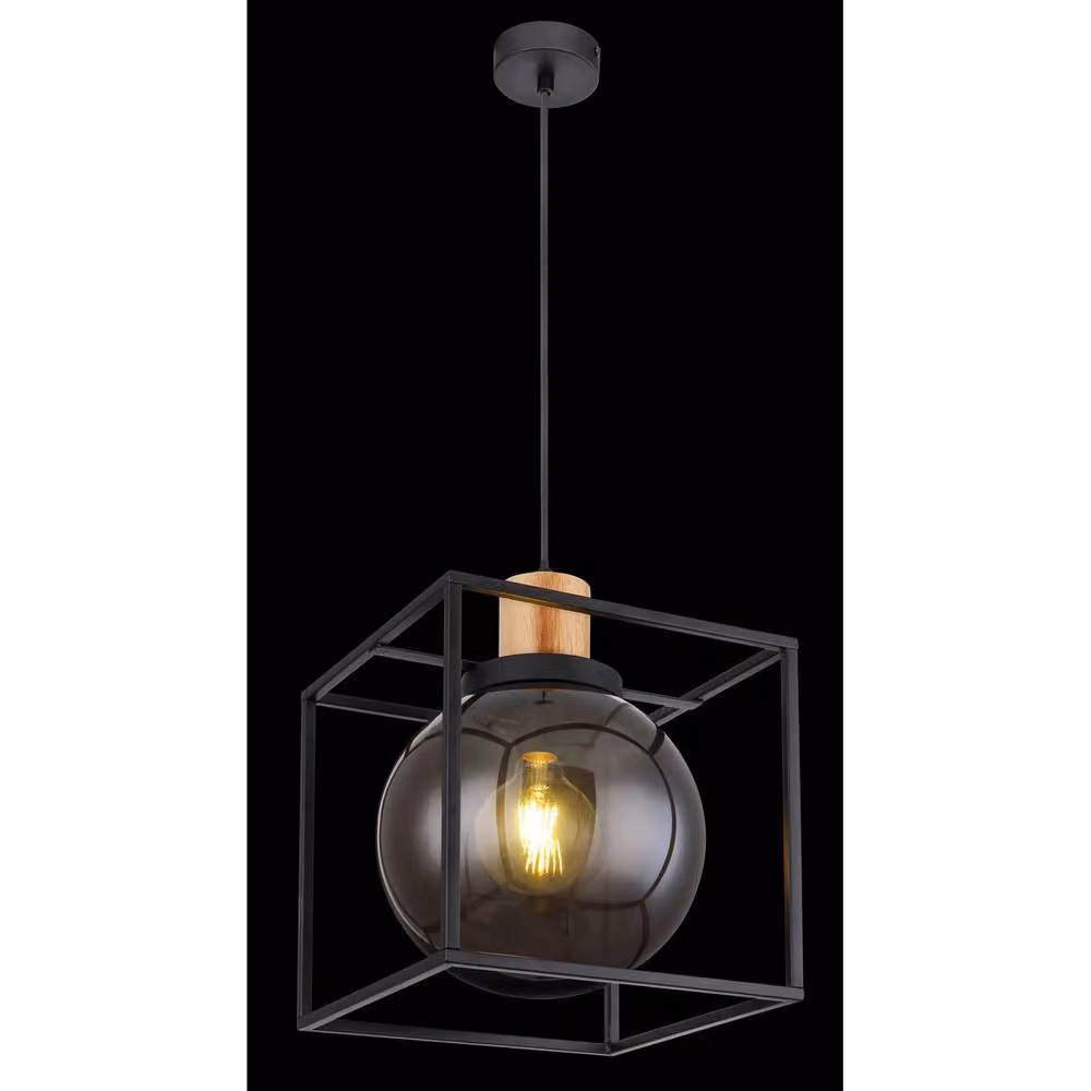 Netlighting Hilko Square Wire Frame Pendant Ceiling Light in Matt Black with 1x E27 Socket – 3