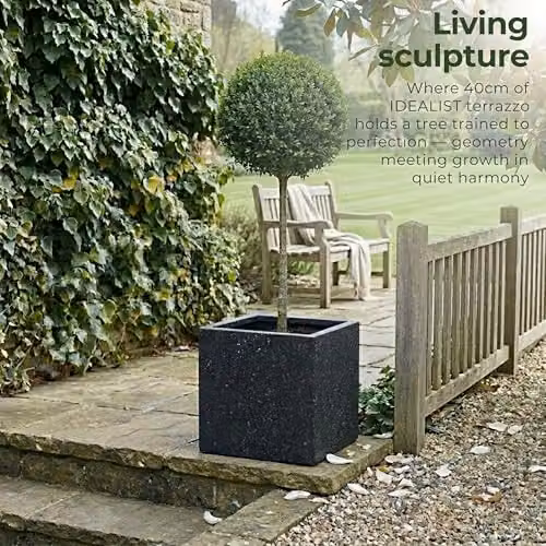 IDEALIST Black Terrazzo Reinforced Stone Plant Pot, 40 cm – 6