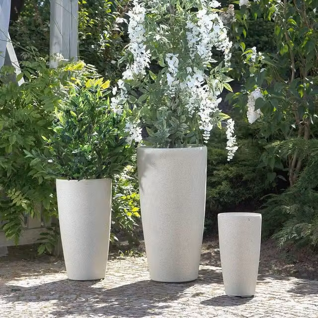 Wyld and Coco Aura Stone Tall Planter in Beige, H: 75 cm, W: 39 cm
