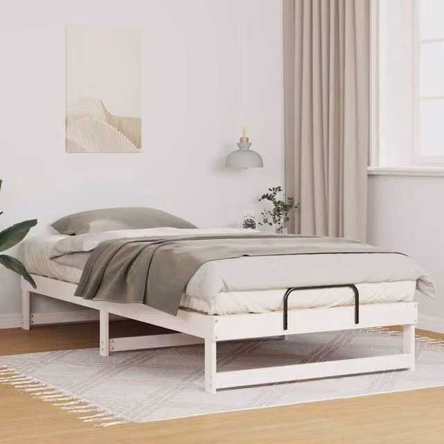 Berkfield Home Modern White Solid Pine Wood Bed Frame W/D/H: 100 x 200 cm