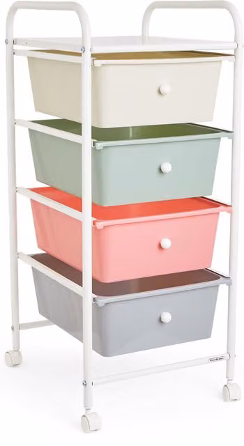 VonHaus Plastic and Metal Storage Trolley with 4 Drawers in Green and Multicolour