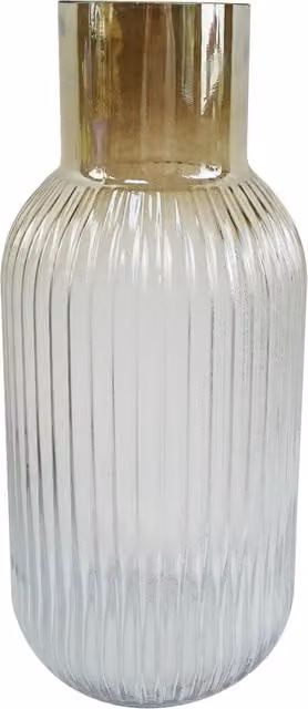 Ridged Ombre Glass Vase in Brown and Transparent Striped Design