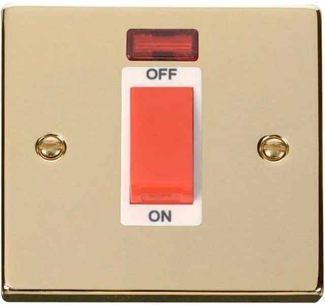 SE HOME Polished Brass 1 Gang 45A Surface Switch with Neon in Gold and White