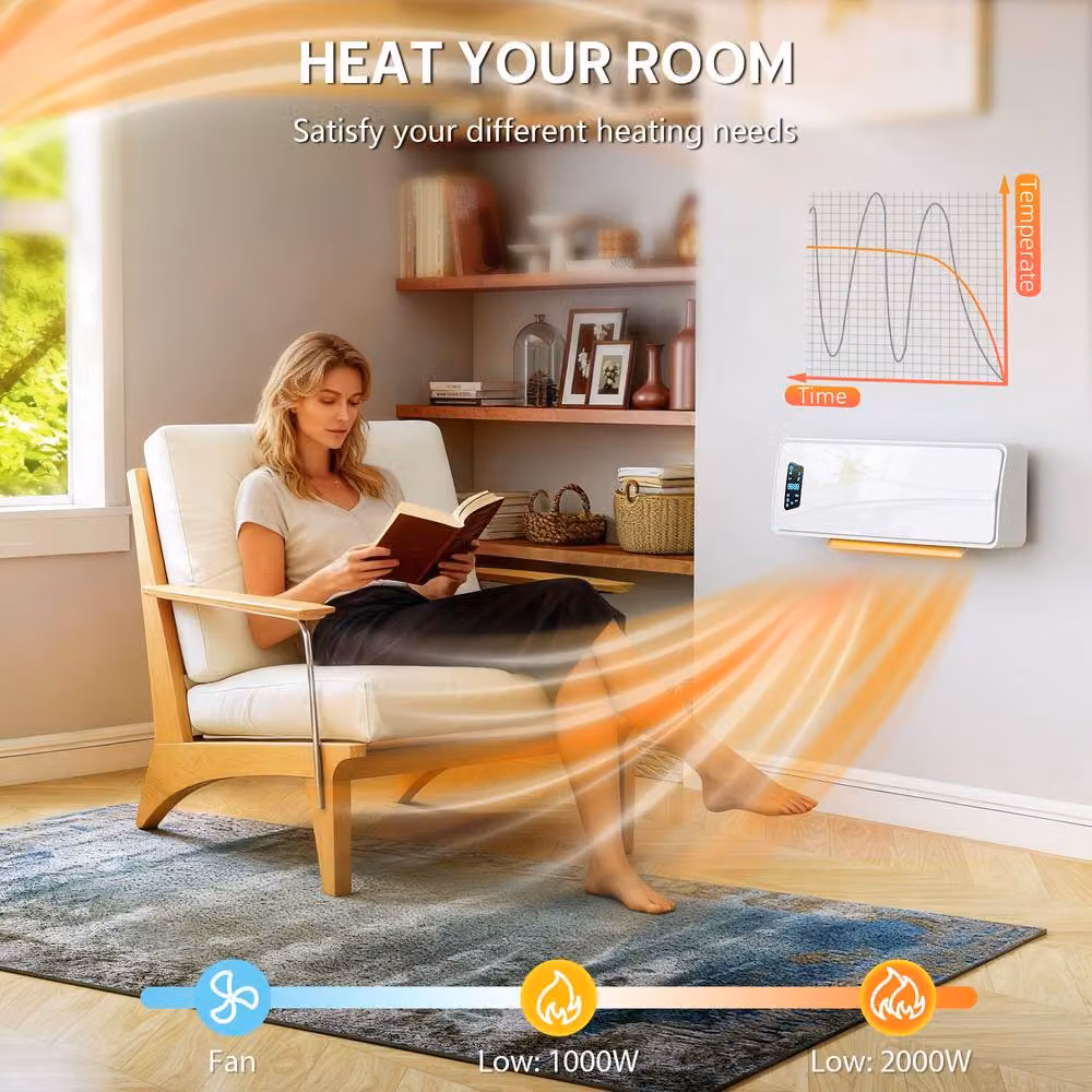 HOMCOM 2000W Ceramic Electric Wall Mounted Fan Heater in White – 4