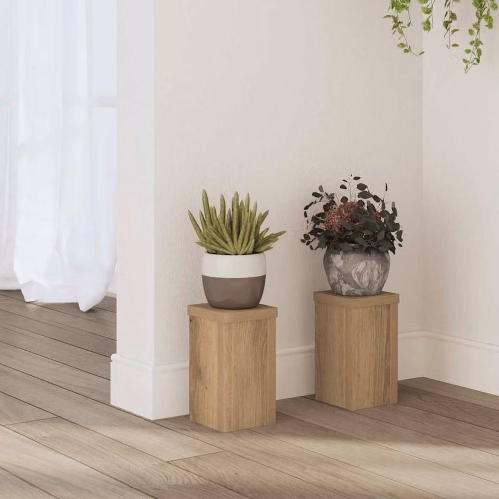 Berkfield Home Set of 2 Artisan Oak Wood Plant Stands, Brown, W/D/H: 10 x 10 x 18 cm – 2