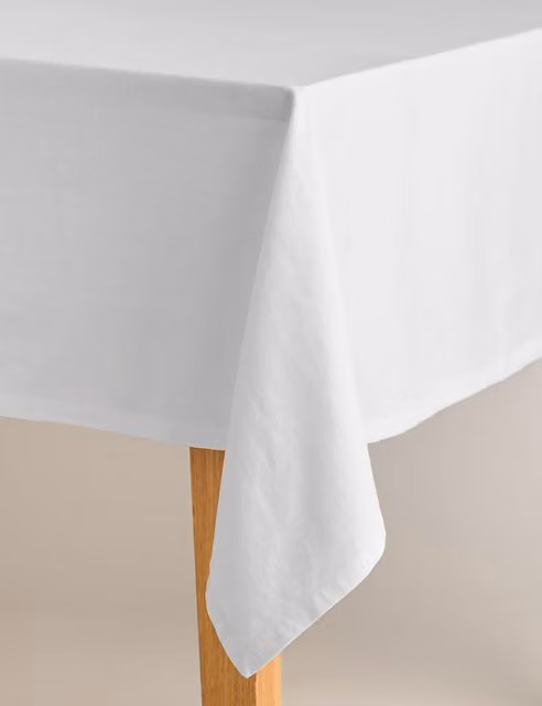 M&S White Cotton and Linen Plain Tablecloth