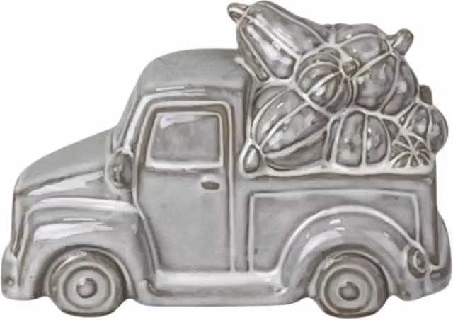 Four Candle Grey Glazed Ceramic Pumpkin Truck Ornament for Autumn Tabletop Decoration